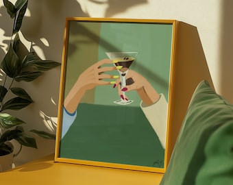 Impresión de arte mural de Espresso Martini, arte minimalista de cócteles, decoración estética de bar dibujada a mano, arte moderno para la pared de la cocina.