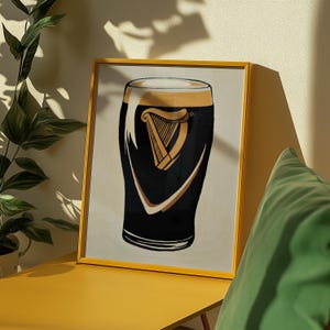 Guinness-Inspired Pint Glass Wall Art – Hand-Painted Style Print | Irish Pub Decor | Beer Lover Gift | Stout Art for Bar & Home
