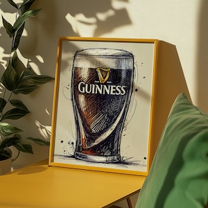 Guinness-Inspired Pint Glass Wall Art – Hand-Drawn Style Print | Irish Pub Decor | Beer Lover Gift | Stout Art for Bar & Home