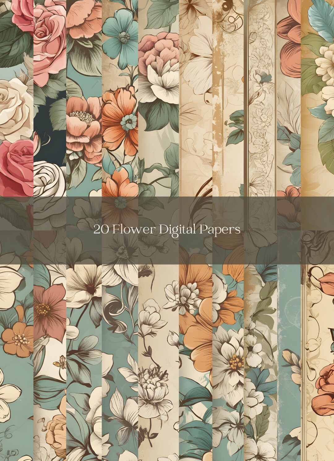 20 Flower Digital Papers for Journaling, Scrapbooking, Printing. - Etsy