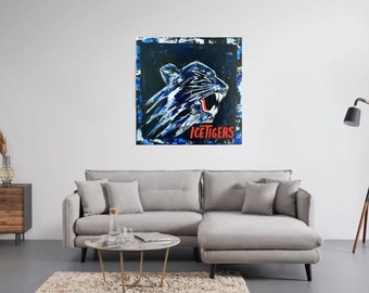 Nuremberg ICE Tigers 50x50x4 cm Original acrylic/spatula pictures canvas on stretcher frame hand painted blue/black/silver various other sizes