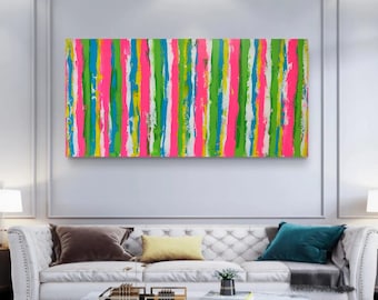 Quadro grande 140x70x4 cm arte astratta acrilico quadro moderno Irene Lösel Fürth minimalismo stile Loft rosa neon rosa verde bianco giallo blu tela