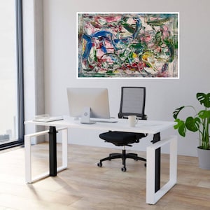 90x60 Büro Praxis Hotel Privat Leinwand Gemälde XL Handgemalt Abstrakt KUNST Acryl Bild MKL Moderne Kunst Irene Lösel Fürth Weiß/Grün/Bunt