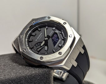 Custom CasiOak G-Shock Stainless Steel & Black, Casio GA-2100, Gen 5 mod