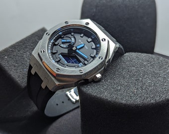 Custom CasiOak G-Shock Stainless Steel & Black, Casio GA-2100, Gen 5 mod