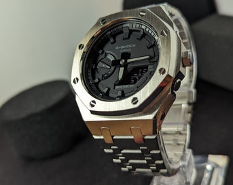 CasiOak G-Shock personalizzato in acciaio inossidabile e nero, Casio GA-2100, Gen 5 mod