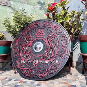 Handmade Viking Carved Shield:Viking Shield '22,24,30,36' Wooden Viking Shield Wall Decor,Room Decor,Cosplay,Gifts image 17