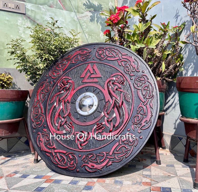 Handmade Viking Carved Shield:Viking Shield '22,24,30,36' Wooden Viking Shield Wall Decor,Room Decor,Cosplay,Gifts image 17