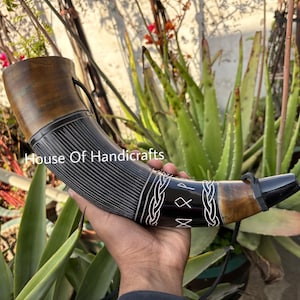 VIKING WAR HORN &#39;16&#39; battle trumpet crafted by houseofhandicrafts a peice of history natural horn in dark/white shade/magical whistle sound