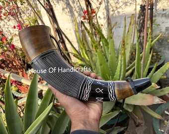VIKING WAR HORN &#39;16&#39; battle trumpet crafted by houseofhandicrafts a peice of history natural horn in dark/white shade/magical whistle sound