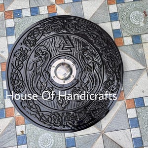 Handmade Viking Carved Shield:Viking Shield '22,24,30,36' Wooden Viking Shield Wall Decor,Room Decor,Cosplay,Gifts image 9