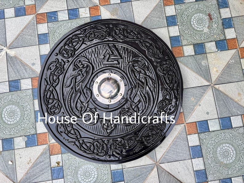 Handmade Viking Carved Shield:Viking Shield '22,24,30,36' Wooden Viking Shield Wall Decor,Room Decor,Cosplay,Gifts image 9