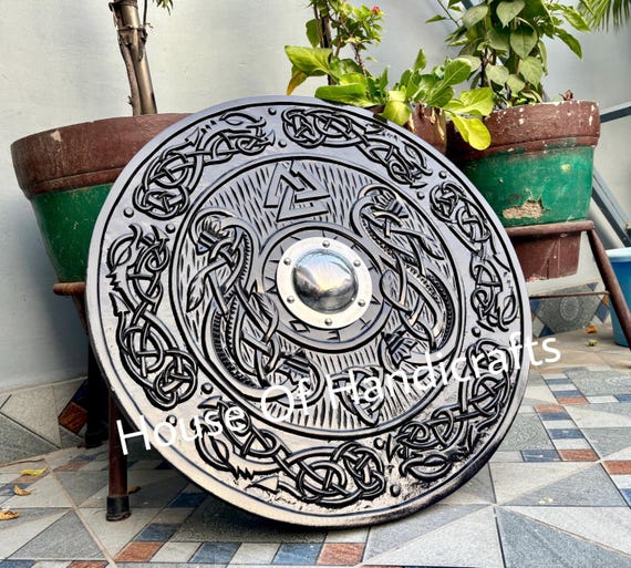 Handmade Viking Carved Shield:Viking Shield '22,24,30,36' Wooden Viking Shield Wall Decor,Room Decor,Cosplay,Gifts
