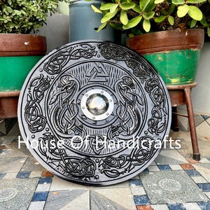 Handmade Viking Carved Shield:Viking Shield '22,24,30,36' Wooden Viking Shield Wall Decor,Room Decor,Cosplay,Gifts image 2