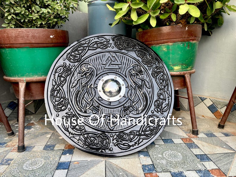 Handmade Viking Carved Shield:Viking Shield '22,24,30,36' Wooden Viking Shield Wall Decor,Room Decor,Cosplay,Gifts image 2