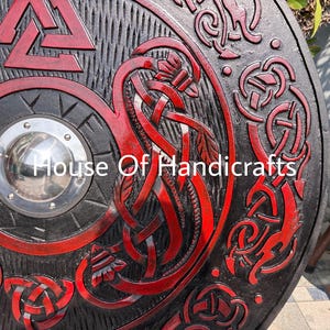 Handmade Viking Carved Shield:Viking Shield '22,24,30,36' Wooden Viking Shield Wall Decor,Room Decor,Cosplay,Gifts image 15
