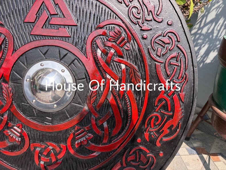 Handmade Viking Carved Shield:Viking Shield '22,24,30,36' Wooden Viking Shield Wall Decor,Room Decor,Cosplay,Gifts image 15