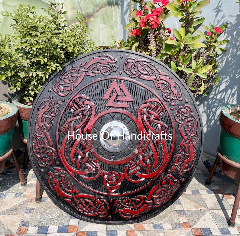 Handmade Viking Carved Shield:Viking Shield '22,24,30,36' Wooden Viking Shield Wall Decor,Room Decor,Cosplay,Gifts image 14