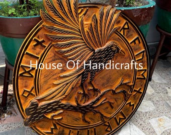 Handmade Wooden Raven Shield: Medieval Norse Decor, Cosplay Prop