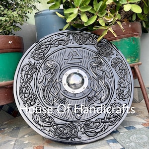 Handmade Viking Carved Shield:Viking Shield '22,24,30,36' Wooden Viking Shield Wall Decor,Room Decor,Cosplay,Gifts image 5