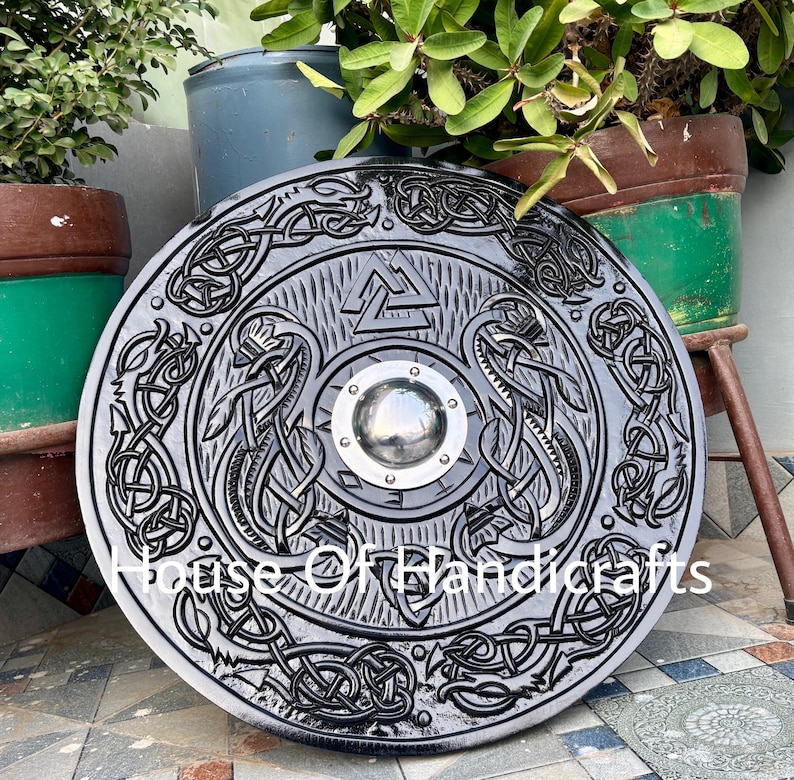 Handmade Viking Carved Shield:Viking Shield '22,24,30,36' Wooden Viking Shield Wall Decor,Room Decor,Cosplay,Gifts image 5