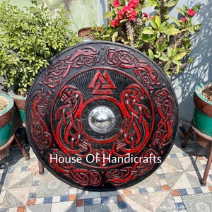Handmade Viking Carved Shield:Viking Shield '22,24,30,36' Wooden Viking Shield Wall Decor,Room Decor,Cosplay,Gifts image 13