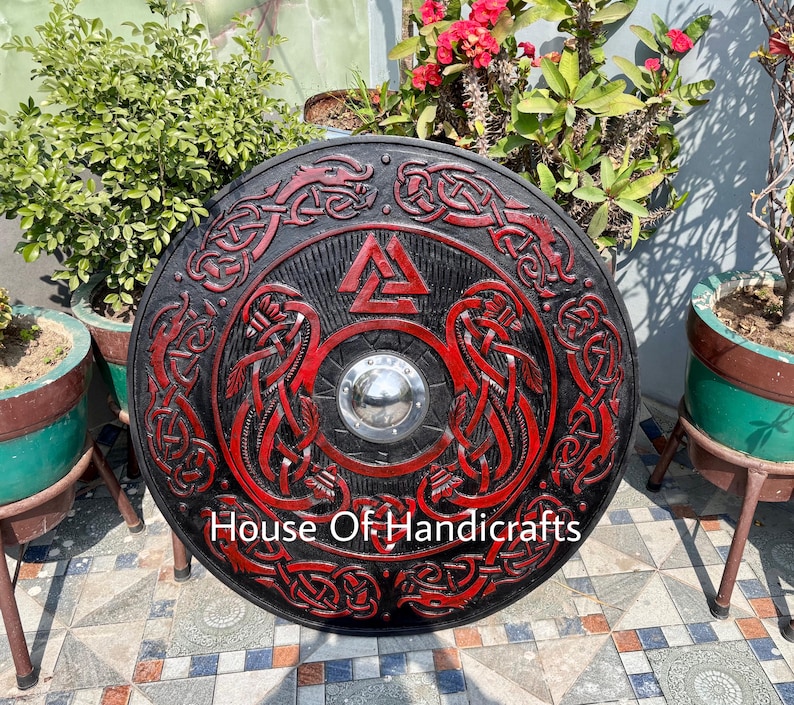 Handmade Viking Carved Shield:Viking Shield '22,24,30,36' Wooden Viking Shield Wall Decor,Room Decor,Cosplay,Gifts image 13