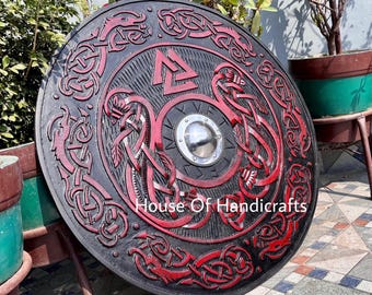 Handmade Viking Carved Shield:Viking Shield '22,24,30,36' Wooden Viking Shield Wall Decor,Cosplay,Gifts