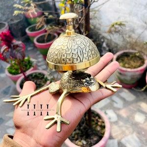 Antique brass frog style desk bell nautical hotel counter reception bell ,calling bell,,service bell