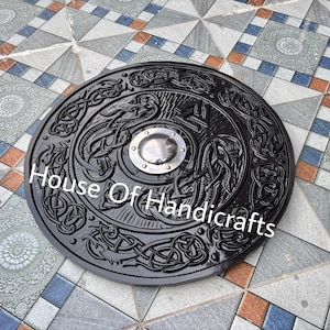 Handmade Viking Carved Shield:Viking Shield '22,24,30,36' Wooden Viking Shield Wall Decor,Room Decor,Cosplay,Gifts image 8