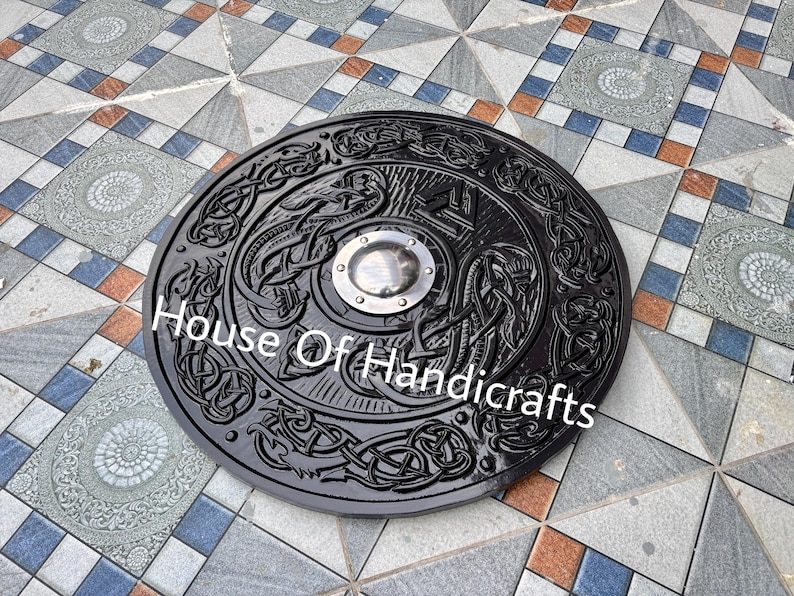 Handmade Viking Carved Shield:Viking Shield '22,24,30,36' Wooden Viking Shield Wall Decor,Room Decor,Cosplay,Gifts image 8