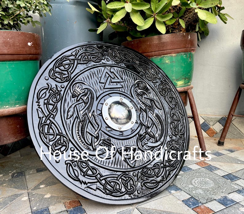Handmade Viking Carved Shield:Viking Shield '22,24,30,36' Wooden Viking Shield Wall Decor,Room Decor,Cosplay,Gifts image 4