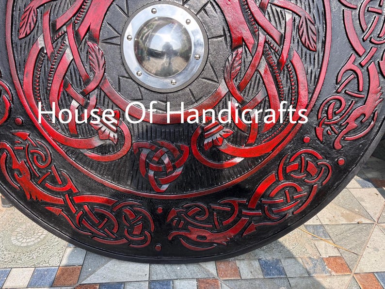 Handmade Viking Carved Shield:Viking Shield '22,24,30,36' Wooden Viking Shield Wall Decor,Room Decor,Cosplay,Gifts image 16