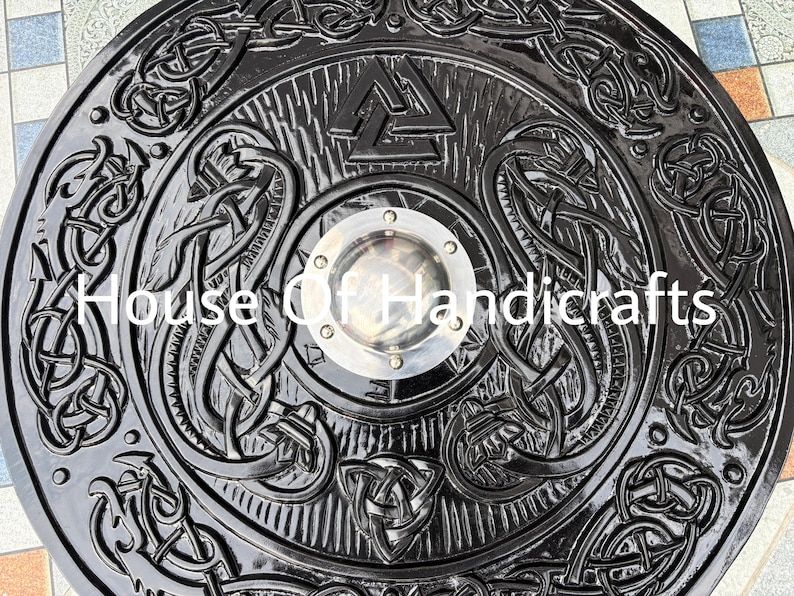 Handmade Viking Carved Shield:Viking Shield '22,24,30,36' Wooden Viking Shield Wall Decor,Room Decor,Cosplay,Gifts image 10