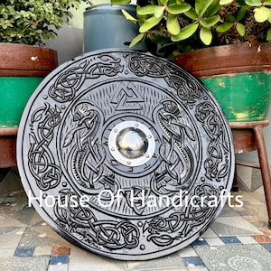 Handmade Viking Carved Shield:Viking Shield '22,24,30,36' Wooden Viking Shield Wall Decor,Room Decor,Cosplay,Gifts image 6