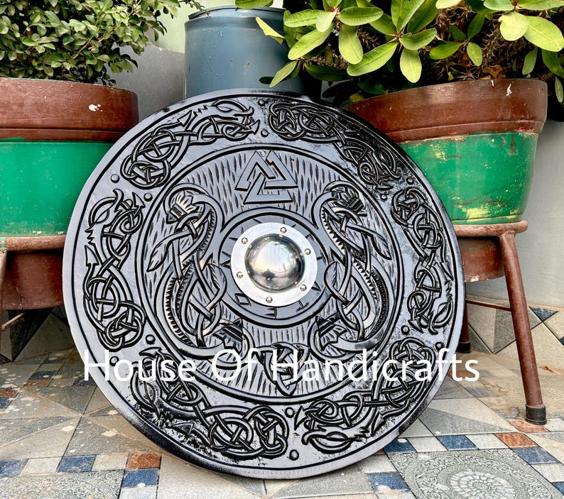 Handmade Viking Carved Shield:Viking Shield '22,24,30,36' Wooden Viking Shield Wall Decor,Room Decor,Cosplay,Gifts image 6