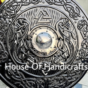Handmade Viking Carved Shield:Viking Shield '22,24,30,36' Wooden Viking Shield Wall Decor,Room Decor,Cosplay,Gifts image 3