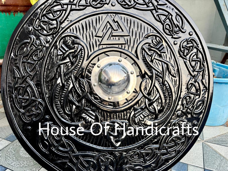 Handmade Viking Carved Shield:Viking Shield '22,24,30,36' Wooden Viking Shield Wall Decor,Room Decor,Cosplay,Gifts image 3