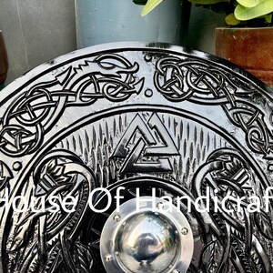 Handmade Viking Carved Shield:Viking Shield '22,24,30,36' Wooden Viking Shield Wall Decor,Room Decor,Cosplay,Gifts image 7