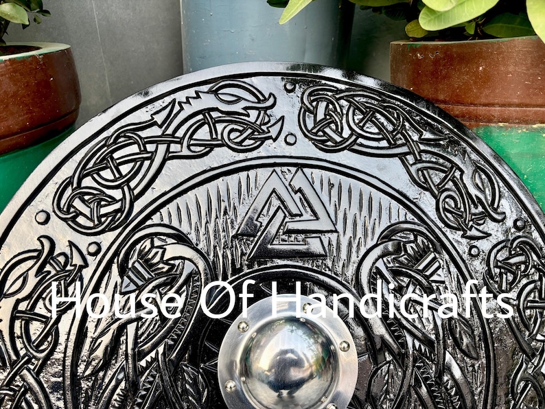 Handmade Viking Carved Shield:Viking Shield '22,24,30,36' Wooden Viking Shield Wall Decor,Room Decor,Cosplay,Gifts image 7