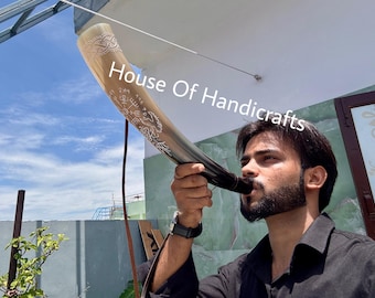 HANDMADE Viking War Horn &#39;18&#39; battle trumpet crafted by houseofhandicrafts,Historical Battle Horn