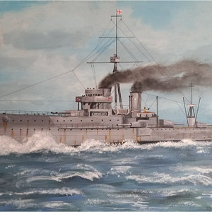 HMS Dreadnaught battleship - Original painting, acrylic painting