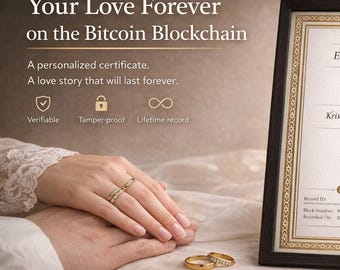 Your Love Forever Recorded on the Bitcoin Blockchain – Personalized Certificate | Unique Wedding, Love & Anniversary Gift