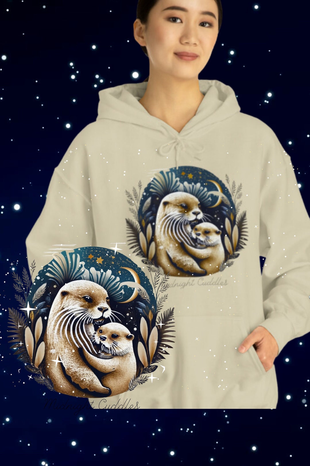 Otter Hoodie Midnight Cuddles Adorable Otter Hooded Sweatshirt Makes a