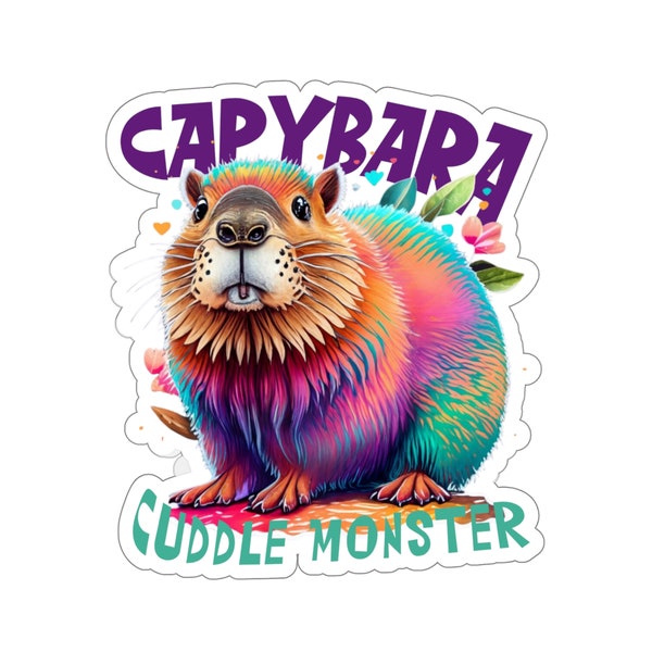 Capybara Knuddelmonster Aufkleber | Sticker für Capybara-Liebhaber | Bist du bereit mit diesem farbenfrohen Capybara zu knuddeln? | Spaß Geschenk für jedermann