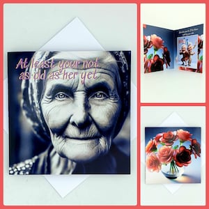 Carte d'anniversaire drôle d'amis très vieille femme blague d'âge fleurs faites à la main oeuvre d'art originale unique mignon tante cousin BFF soeur amusement
