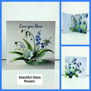 maman maman carte d'anniversaire merci amour cadeau bleu blanc fleurs en verre élégant spécial fait main belle oeuvre florale délicate inhabituel