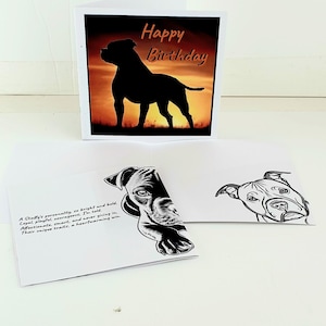 Orgoglioso Staffordshire bull terrier cane biglietto di auguri di compleanno poesia su staffy bella caricatura cuccioli carini insolito ispirato