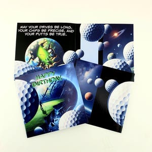 Golfe no espaço sideral cartão de aniversário engraçado incomum único para ele golfe presente