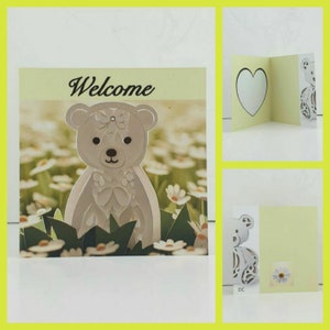 Carte bébé nouveau-né baby shower baptême baptême félicitations nouvelle arrivée jaune citron blanc ours en peluche jouet mignon bébé bienvenue fait main